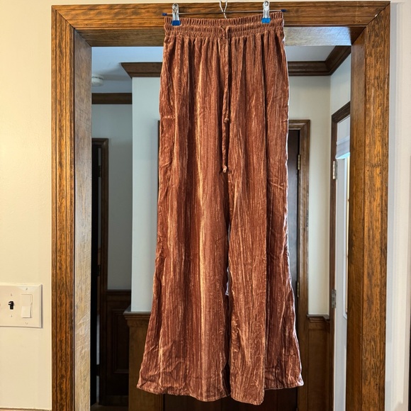 Blue B Collection Pants - Boho Velvet Full Length Lounge Pant (Small)